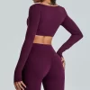 Long Sleeve Workout Shirts Cropped Tops with Built in Bra