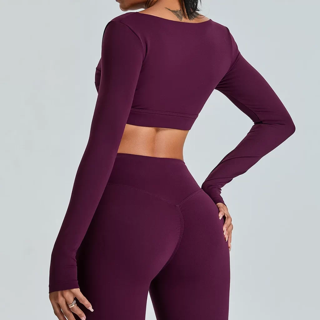 Long Sleeve Workout Shirts Cropped Tops with Built in Bra