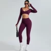 Long Sleeve Workout Shirts Cropped Tops with Built in Bra