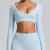 Long Sleeve Workout Shirts Cropped Tops with Built in Bra
