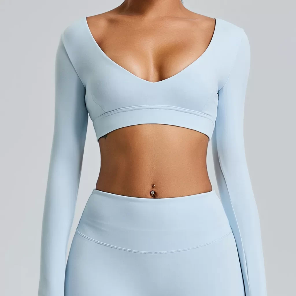 Long Sleeve Workout Shirts Cropped Tops with Built in Bra