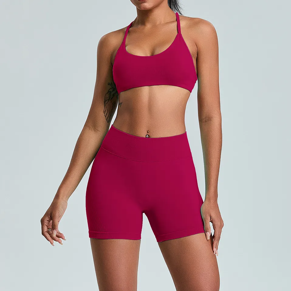 Seamless Gym Set Butt Lifting Tummy Control Workout Biker Shorts