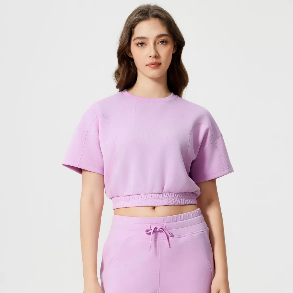 Workout Crop Tops Short Sleeve Athletic Yoga Shirts private label clothing manufacturers crew neck t shirt