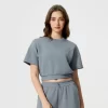 Workout Crop Tops Short Sleeve Athletic Yoga Shirts private label clothing manufacturers crew neck t shirt