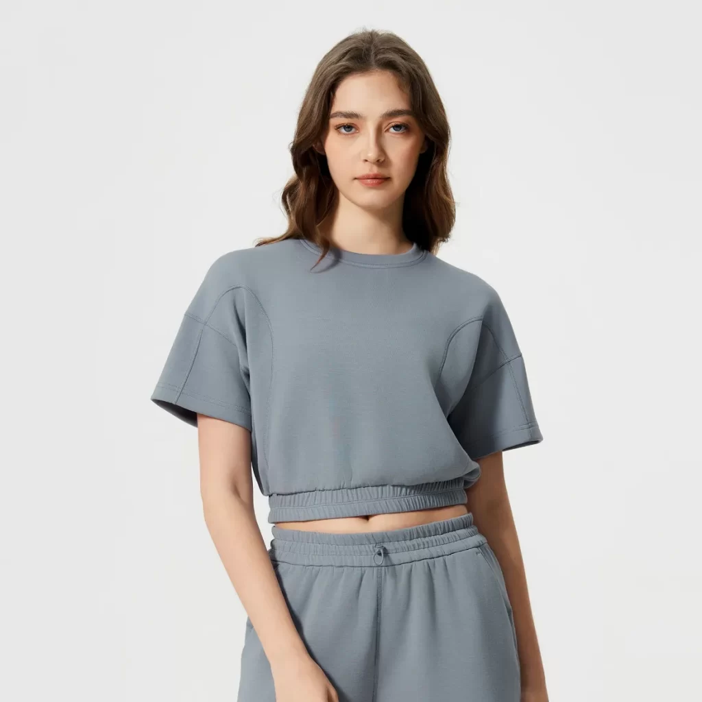 Workout Crop Tops Short Sleeve Athletic Yoga Shirts private label clothing manufacturers crew neck t shirt