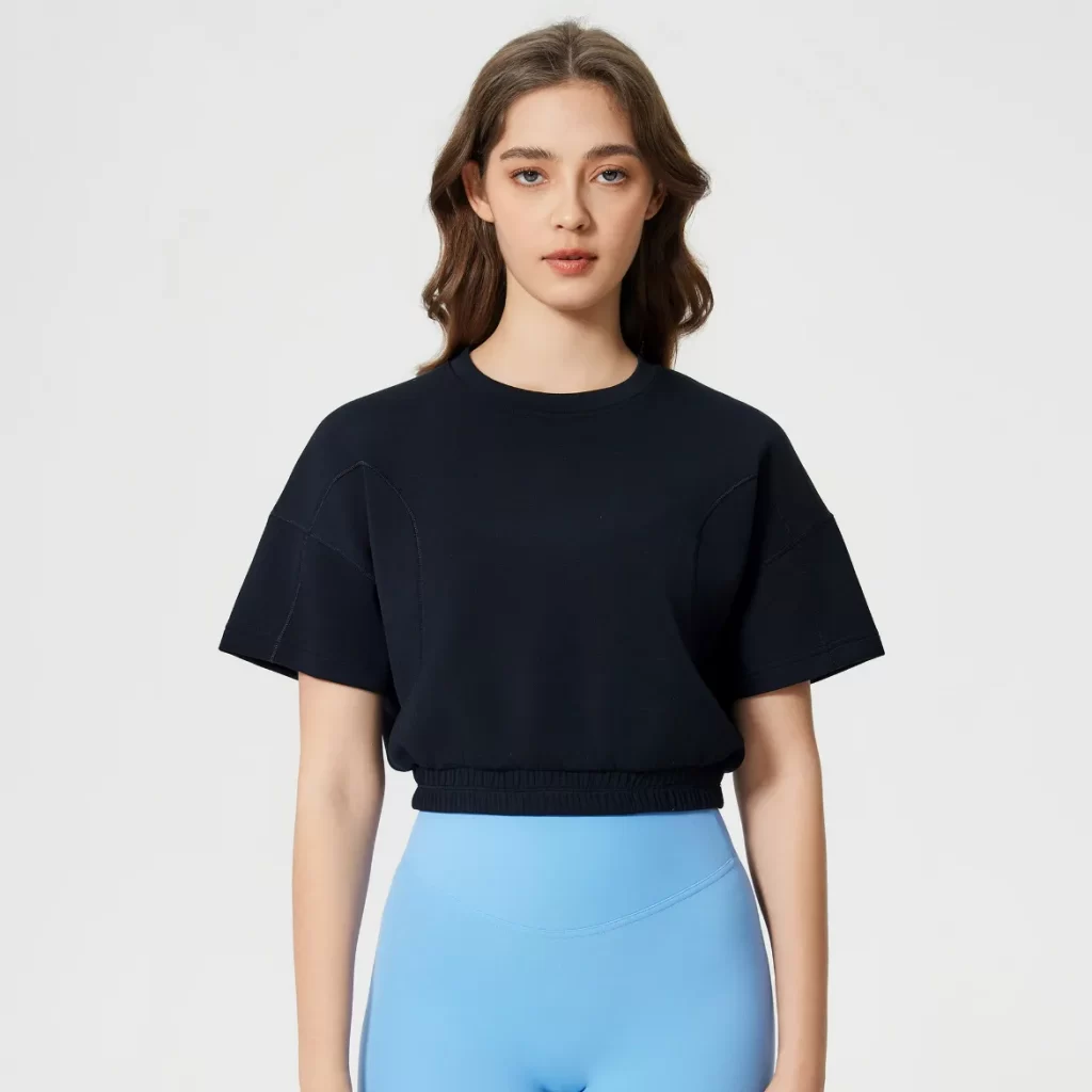 Workout Crop Tops Short Sleeve Athletic Yoga Shirts private label clothing manufacturers crew neck t shirt