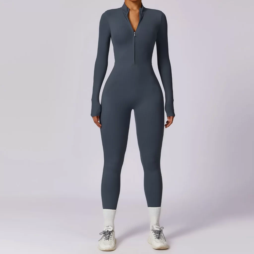 Women's One Piece Workout Bodysuit Long Sleeve Athletic Jumpsuit