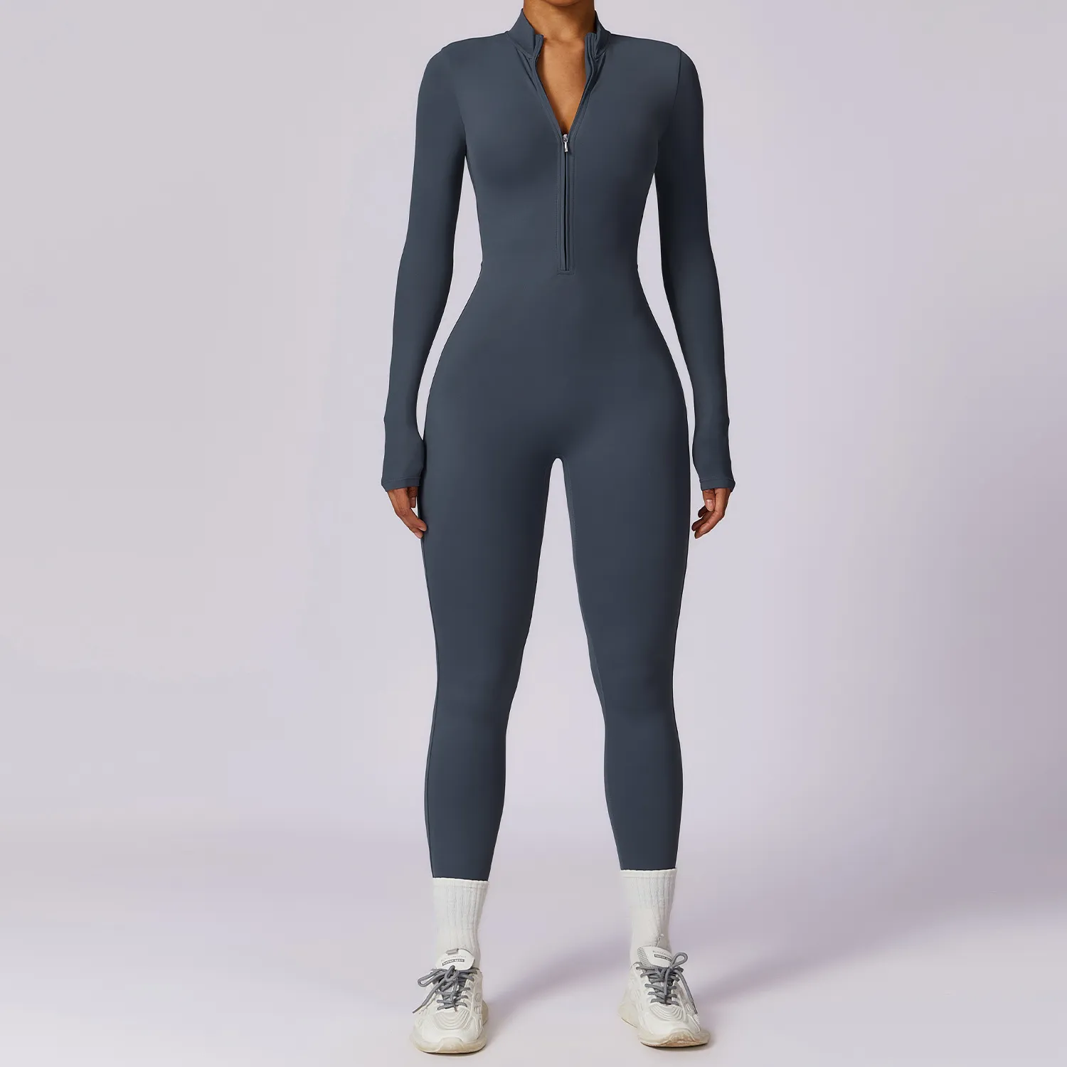 Women's One Piece Workout Bodysuit Long Sleeve Athletic Jumpsuit