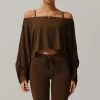 Women's Off Shoulder Long Sleeve Wholesale Casual Loose Crop Tops athletic apparel manufacturers bulk long sleeve tee shirts custom workout shirt