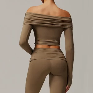 Wholesale Slim Fit Yoga Shirts One-shoulder Long Sleeve Crop Top sportswear manufacturer long sleeve pullover