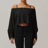 Women's Off Shoulder Long Sleeve Wholesale Casual Loose Crop Tops athletic apparel manufacturers bulk long sleeve tee shirts custom workout shirt