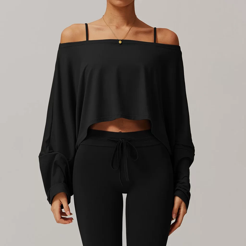 Women's Off Shoulder Long Sleeve Wholesale Casual Loose Crop Tops athletic apparel manufacturers bulk long sleeve tee shirts custom workout shirt
