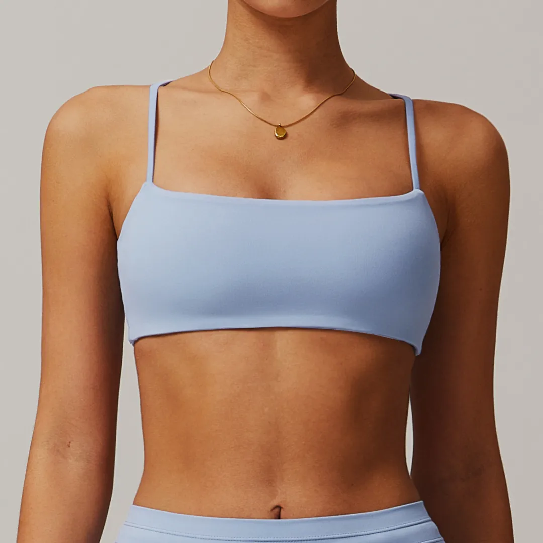 Personalized Sports Bra Square Neck Spaghetti Strap Padded Top
