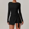 Women's Athletic Jumpsuit Long Sleeve Workout Dress Built in Shorts long sleeve athletic jumpsuit one piece exercise bodysuit