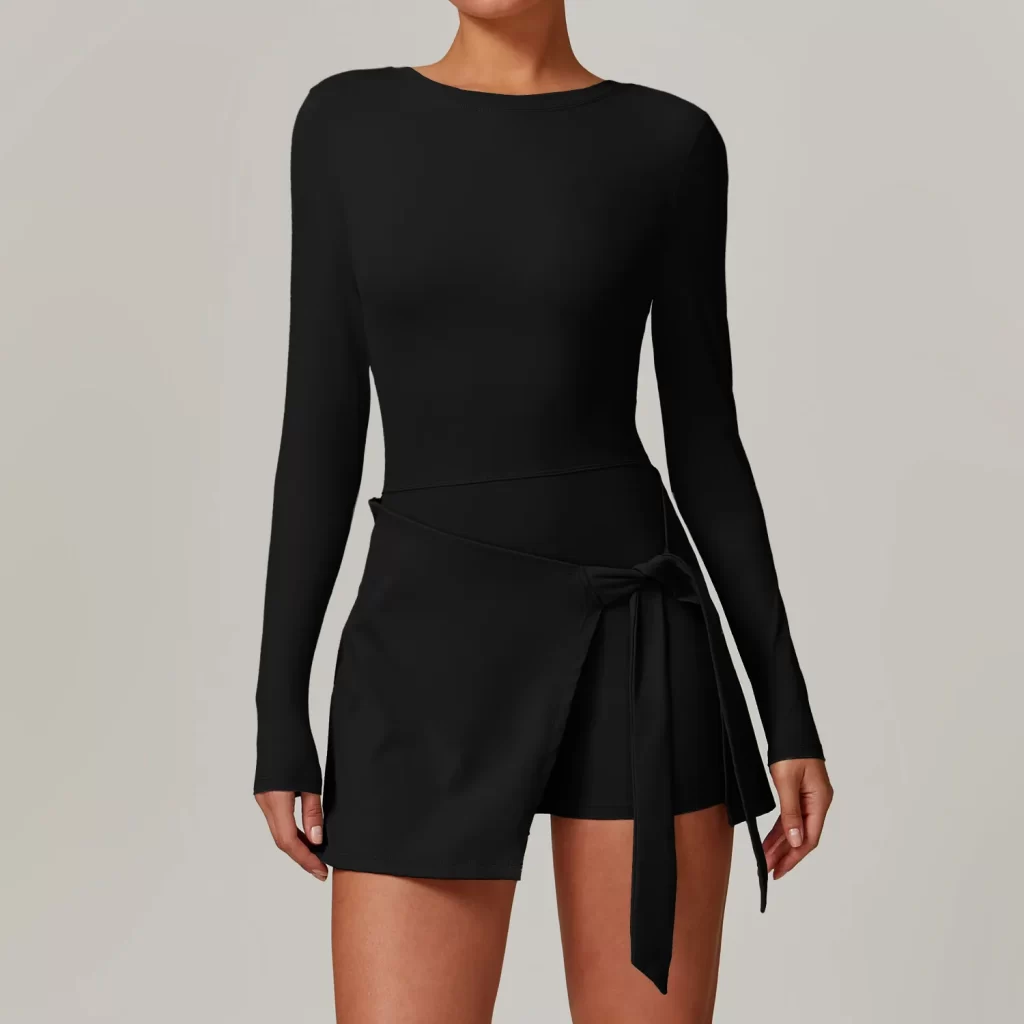 Women's Athletic Jumpsuit Long Sleeve Workout Dress Built in Shorts long sleeve athletic jumpsuit one piece exercise bodysuit