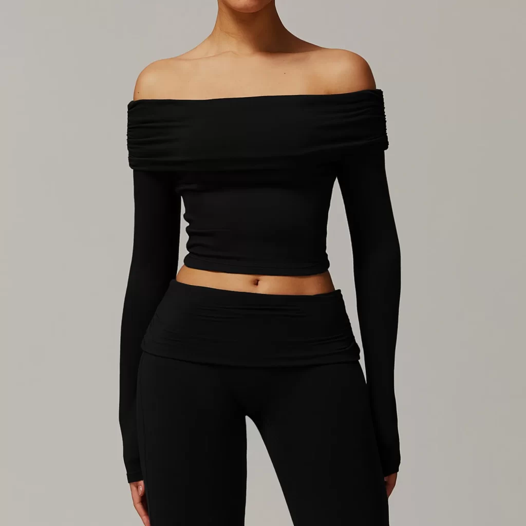 Wholesale Slim Fit Yoga Shirts One-shoulder Long Sleeve Crop Top sportswear manufacturer long sleeve pullover