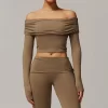 Wholesale Slim Fit Yoga Shirts One-shoulder Long Sleeve Crop Top