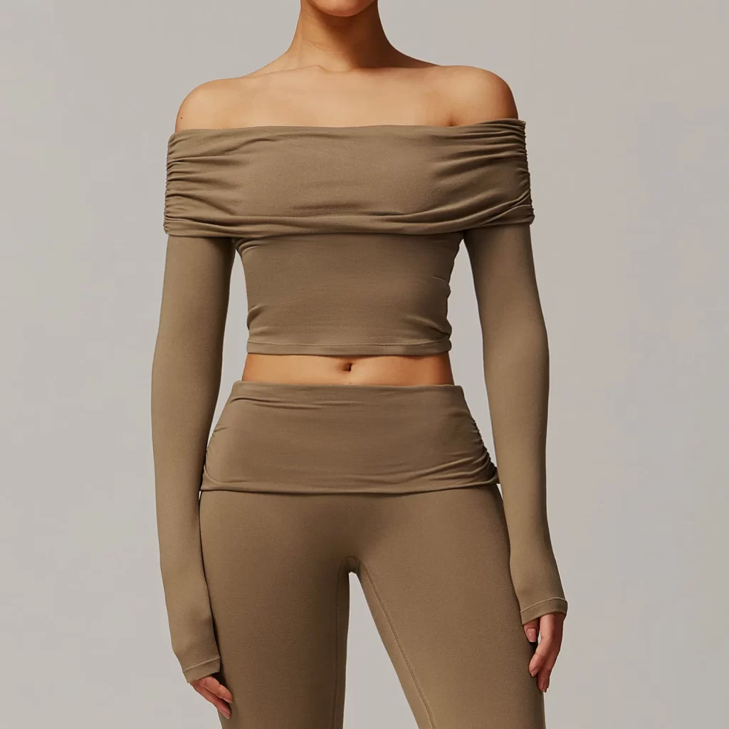 Wholesale Slim Fit Yoga Shirts One-shoulder Long Sleeve Crop Top