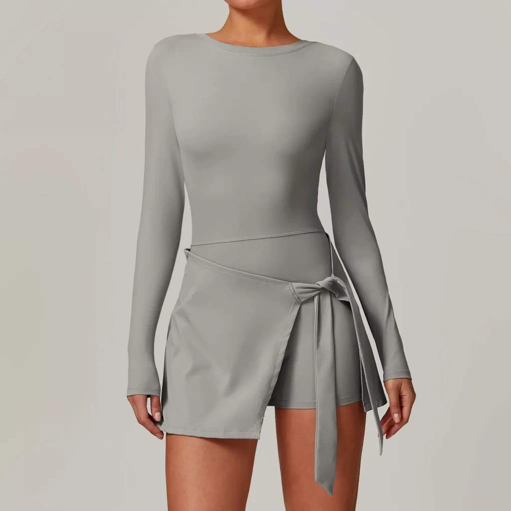 Women's Athletic Jumpsuit Long Sleeve Workout Dress Built in Shorts long sleeve athletic jumpsuit one piece exercise bodysuit