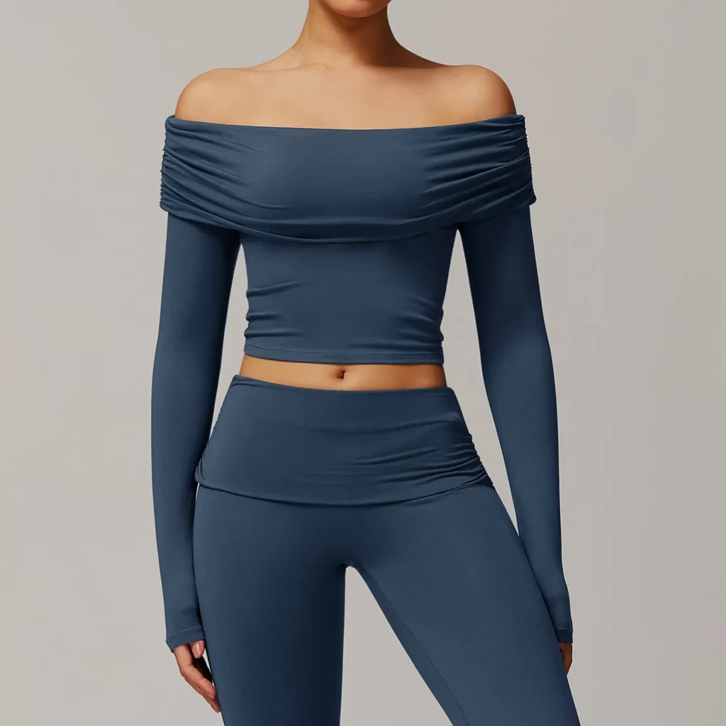 Wholesale Slim Fit Yoga Shirts One-shoulder Long Sleeve Crop Top sportswear manufacturer long sleeve pullover