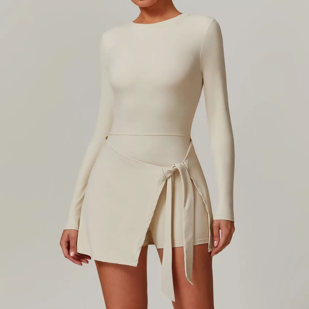 Women's Athletic Jumpsuit Long Sleeve Workout Dress Built in Shorts long sleeve athletic jumpsuit one piece exercise bodysuit