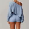 Women's Off Shoulder Long Sleeve Wholesale Casual Loose Crop Tops athletic apparel manufacturers bulk long sleeve tee shirts custom workout shirt