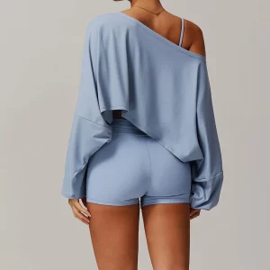 Women's Off Shoulder Long Sleeve Wholesale Casual Loose Crop Tops athletic apparel manufacturers bulk long sleeve tee shirts custom workout shirt