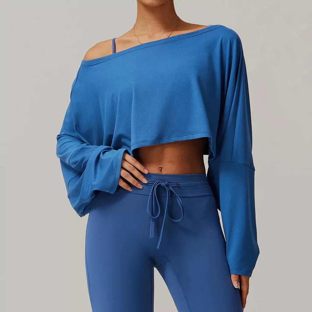 Women's Off Shoulder Long Sleeve Wholesale Casual Loose Crop Tops athletic apparel manufacturers bulk long sleeve tee shirts custom workout shirt