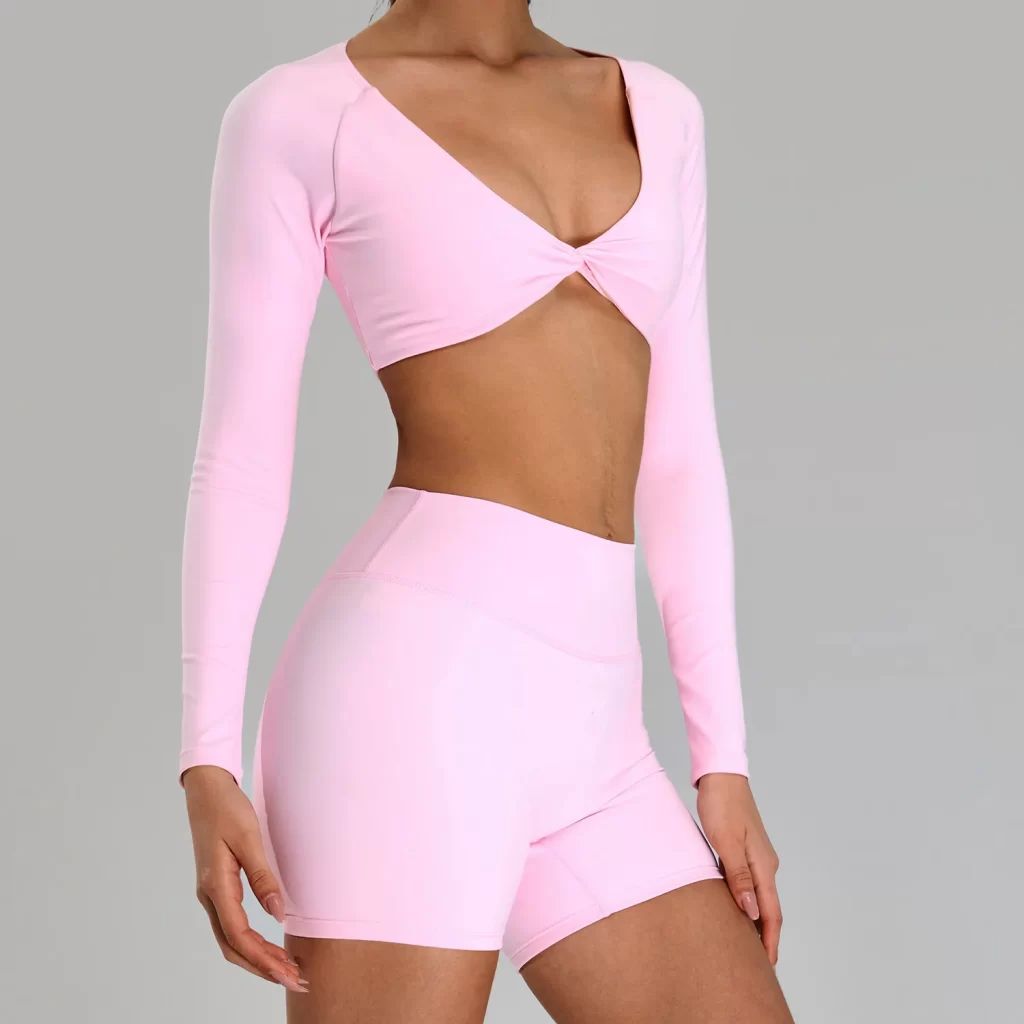 Wholesale Womens Activewear Twist Deep V Workout Cropped Tops private label activewear gym clothing manufacturers