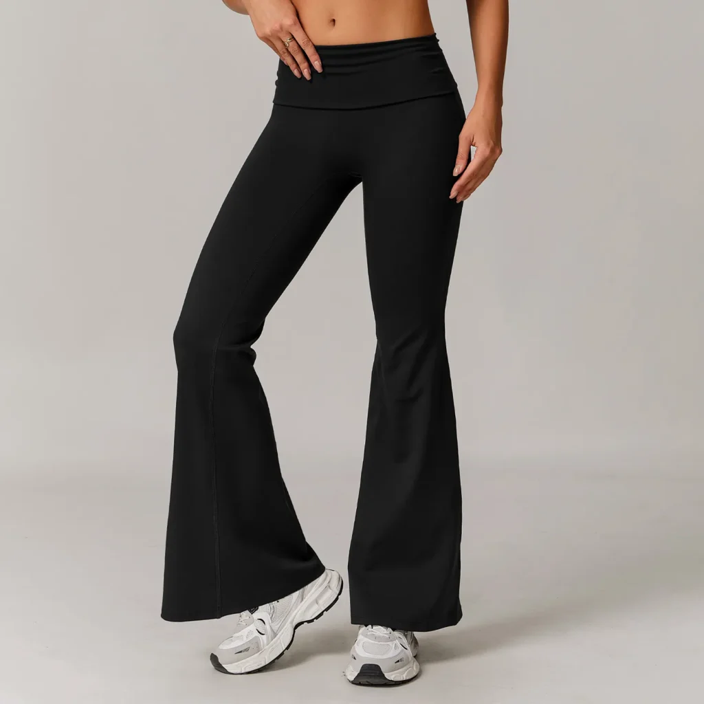 Athletic Clothing Manufacturer Recycled Fabric Folded Waist Yoga Flared Pants