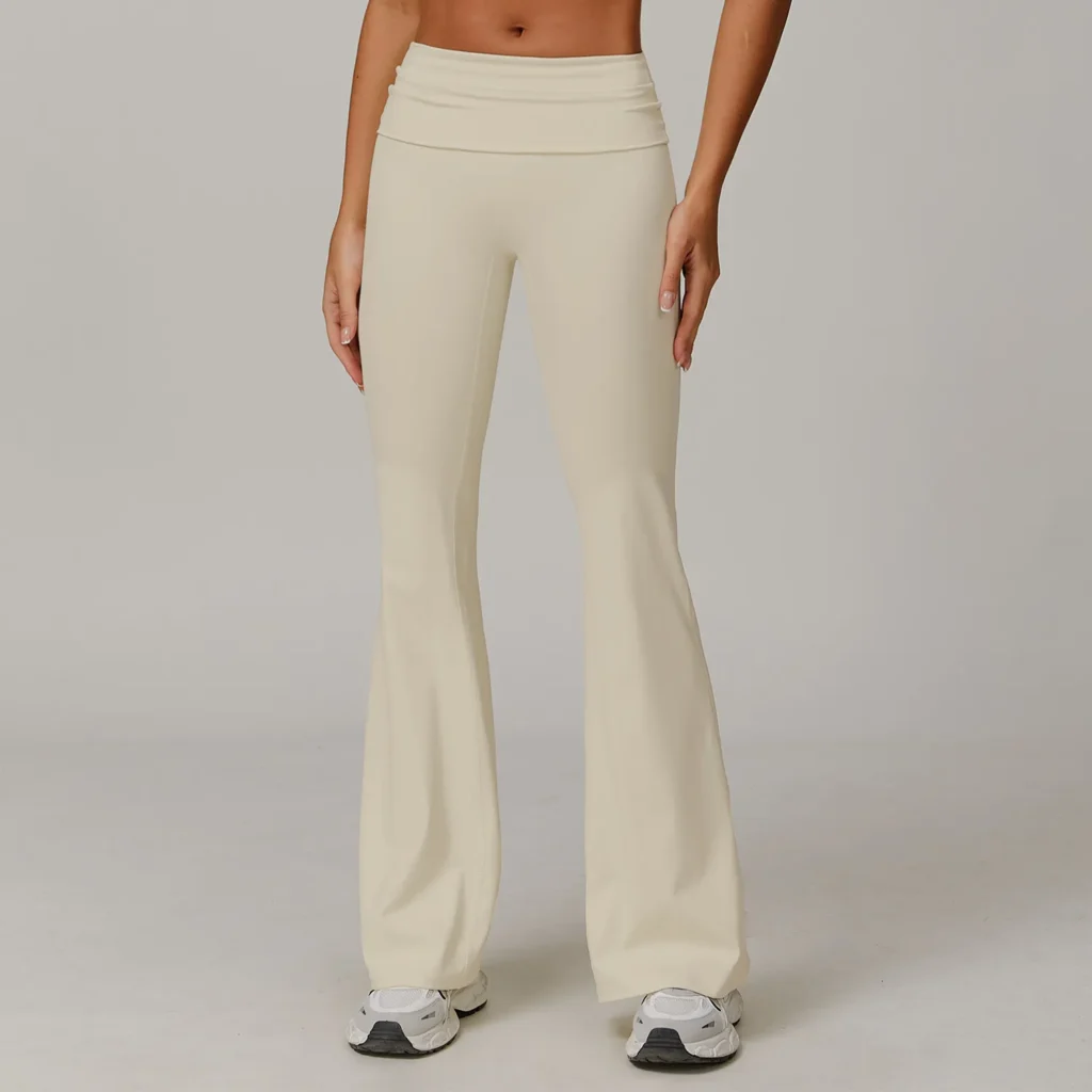 Athletic Clothing Manufacturer Recycled Fabric Folded Waist Yoga Flared Pants