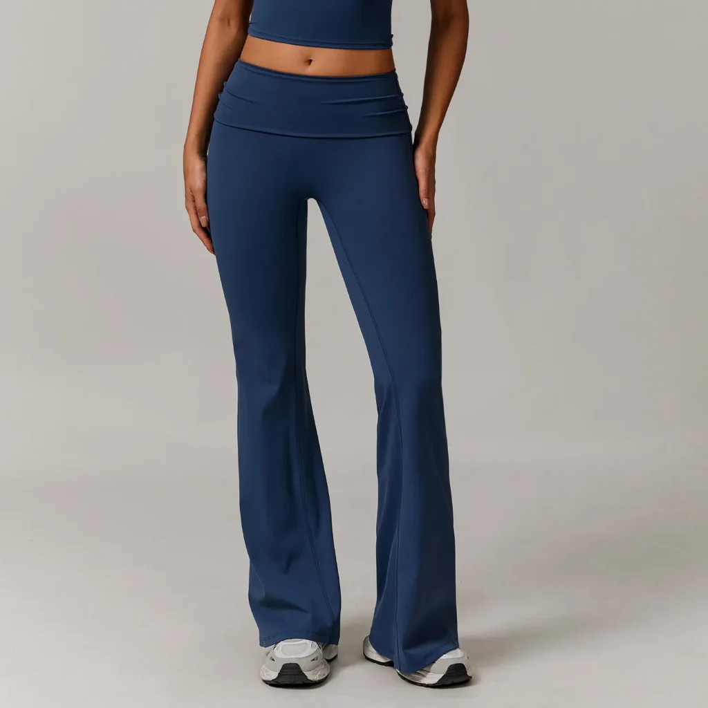 Athletic Clothing Manufacturer Recycled Fabric Folded Waist Yoga Flared Pants