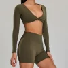 Wholesale Womens Activewear Twist Deep V Workout Cropped Tops private label activewear gym clothing manufacturers
