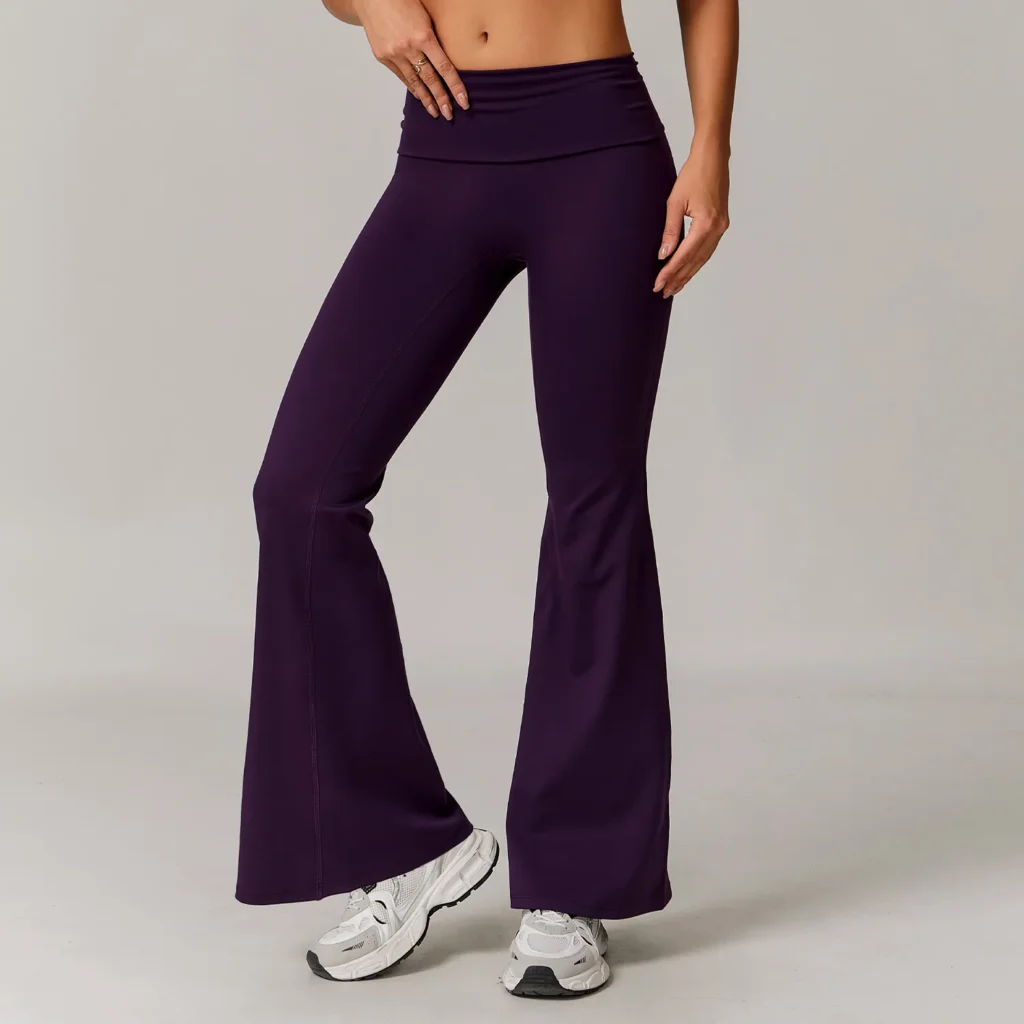 Athletic Clothing Manufacturer Recycled Fabric Folded Waist Yoga Flared Pants Wholesale Yoga Leggings