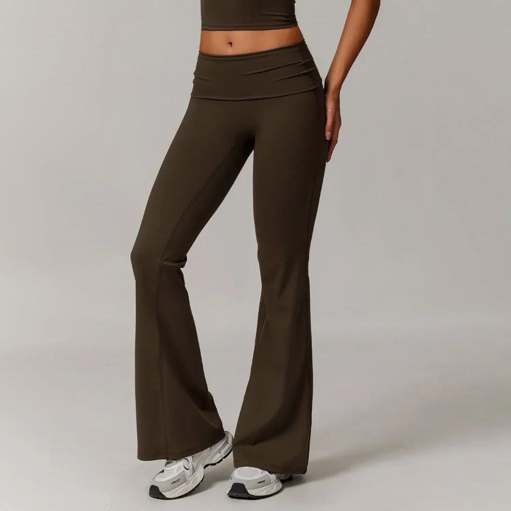 Athletic Clothing Manufacturer Recycled Fabric Folded Waist Yoga Flared Pants Wholesale Yoga Leggings