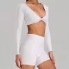 Wholesale Womens Activewear Twist Deep V Workout Cropped Tops private label activewear gym clothing manufacturers