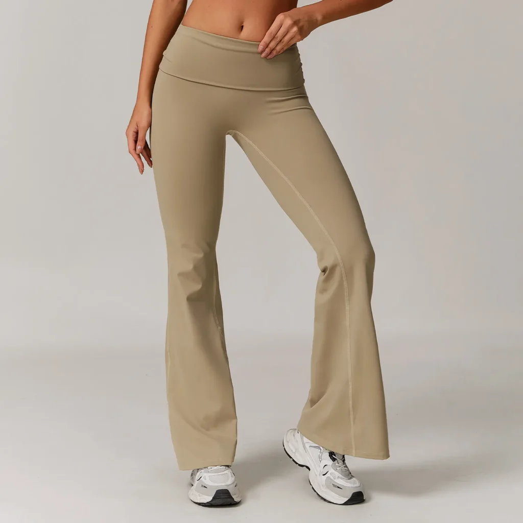 Athletic Clothing Manufacturer Recycled Fabric Folded Waist Yoga Flared Pants Wholesale Yoga Leggings
