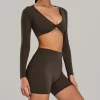 Wholesale Womens Activewear Twist Deep V Workout Cropped Tops private label activewear gym clothing manufacturers