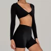 Wholesale Womens Activewear Twist Deep V Workout Cropped Tops private label activewear gym clothing manufacturers
