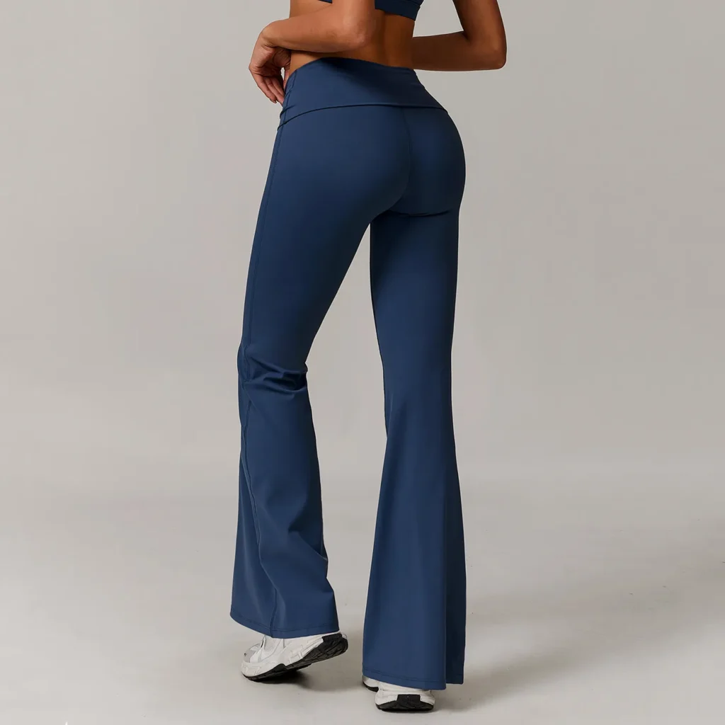 Athletic Clothing Manufacturer Recycled Fabric Folded Waist Yoga Flared Pants Wholesale Yoga Leggings