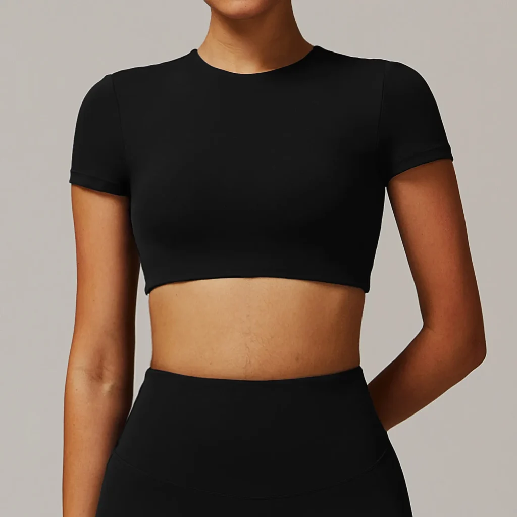 Yoga Apparel Manufacturers Open Back Crop Tops Short Sleeve Workout Shirts