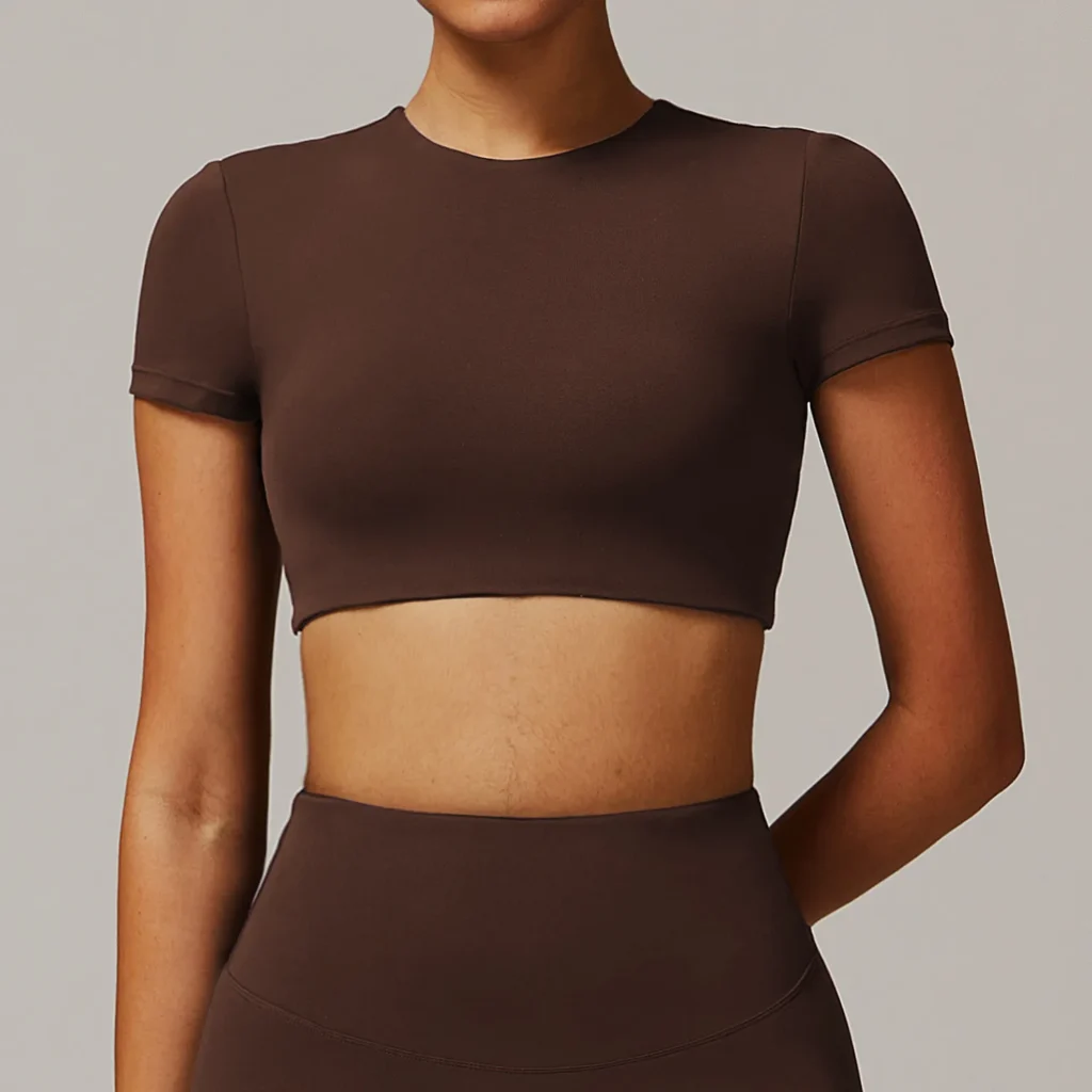 Yoga Apparel Manufacturers Open Back Crop Tops Short Sleeve Workout Shirts