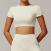 Yoga Apparel Manufacturers Open Back Crop Tops Short Sleeve Workout Shirts