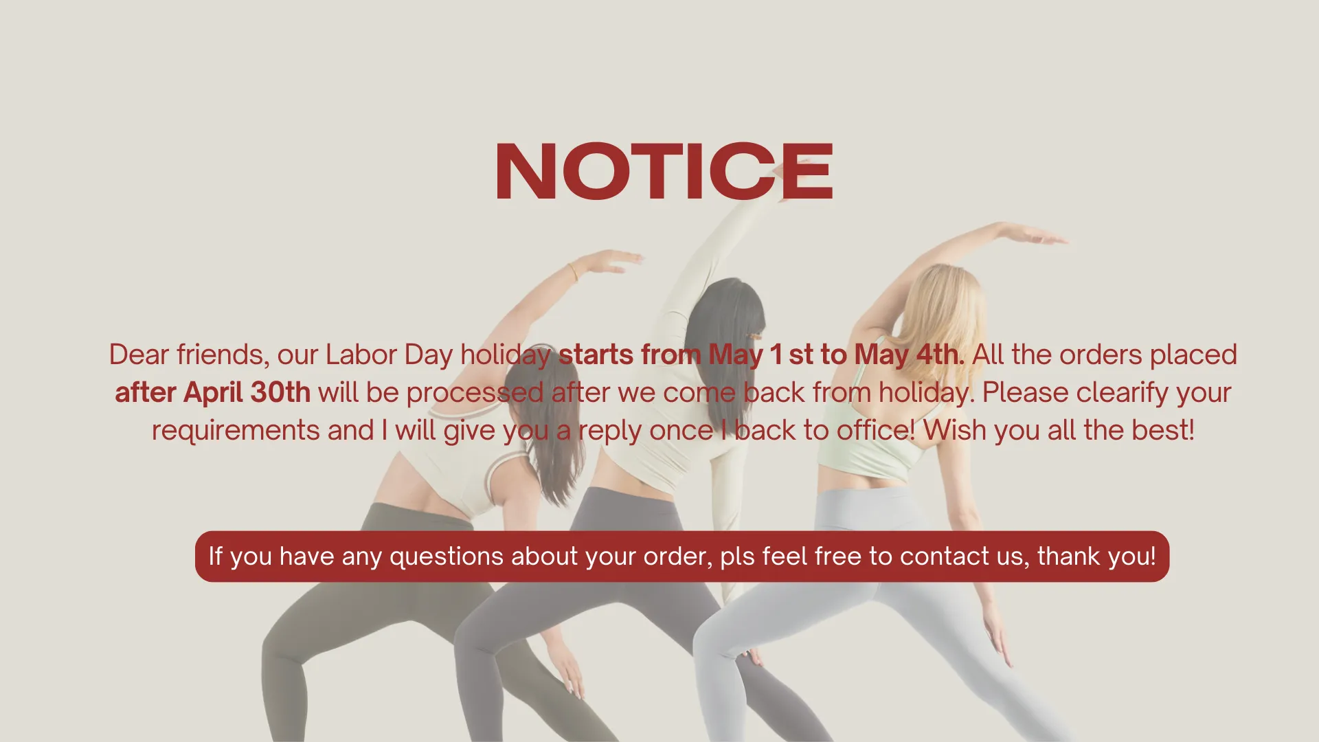spark gym wear-label day holiday notice