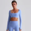 Square Neck Yoga Crop Top Wholesale Yoga Wear Slim Fit Long Sleeve Padded Shirts