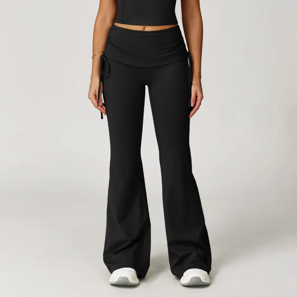 Folded Waist Yoga Flared Pants with Drawstring Bulk Sportswear Yoga Pants Manufacturers