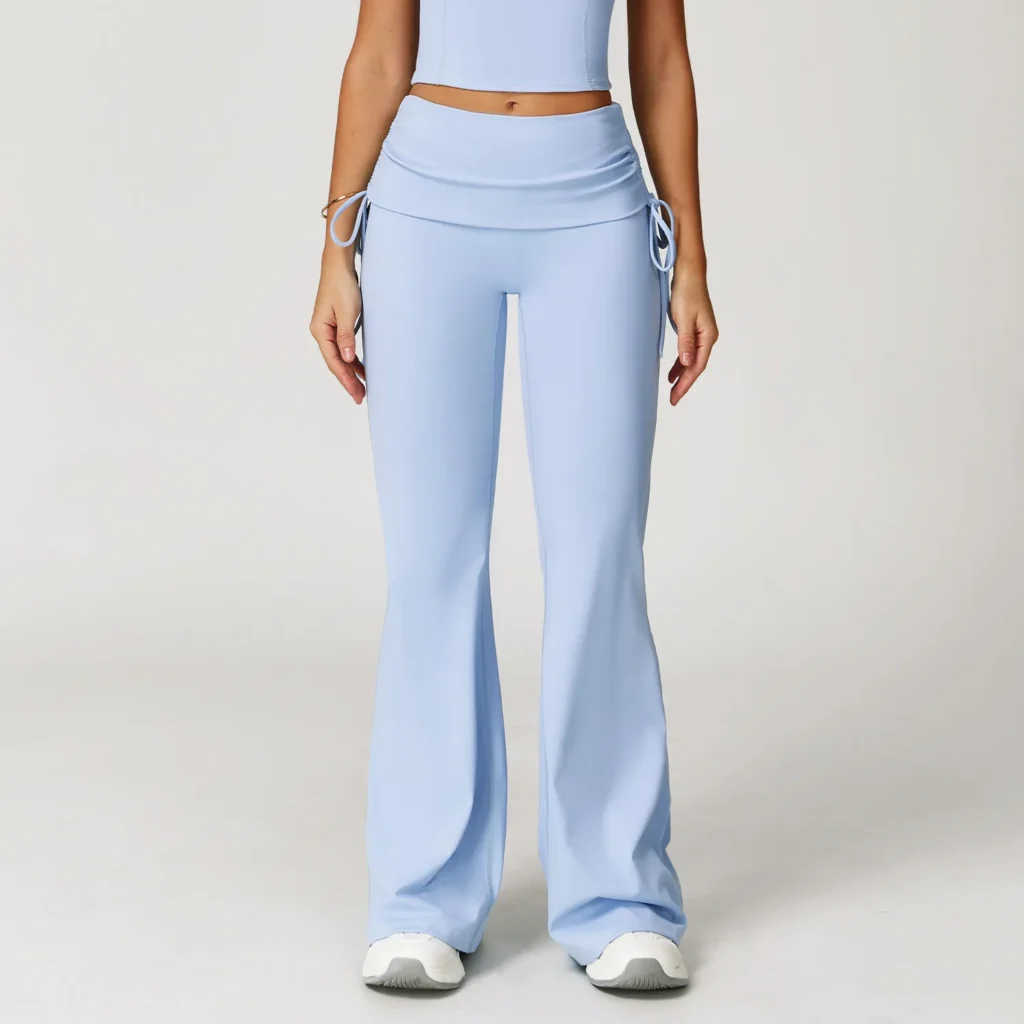 Folded Waist Yoga Flared Pants with Drawstring Bulk Sportswear Yoga Pants Manufacturers