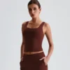 Yoga Wear Suppliers Square Neck Longline Sports Bra Workout Crop Tank Tops