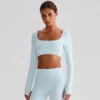Square Neck Yoga Crop Top Wholesale Yoga Wear Slim Fit Long Sleeve Padded Shirts