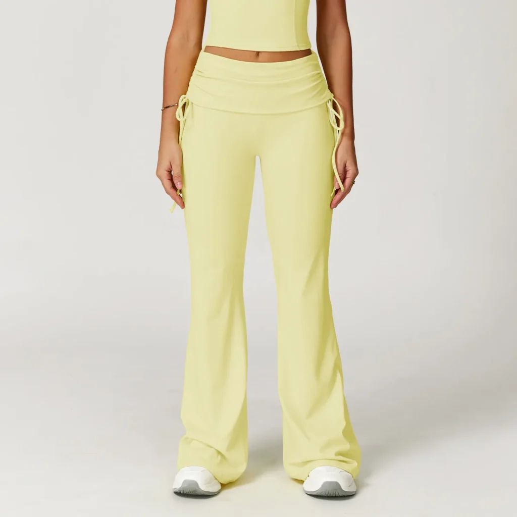 Folded Waist Yoga Flared Pants with Drawstring Bulk Sportswear Yoga Pants Manufacturers
